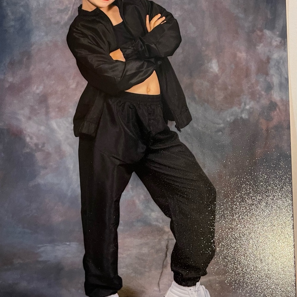 Hip hop pants and jacket. Black bra not included